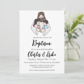 モダンな双子の洗礼式招待状 招待状 (スタンド正面)