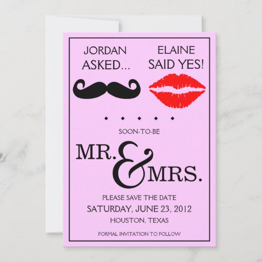 モダンな口ひげと唇のMr. & Mrs. セーブ・ザ・デート (正面)