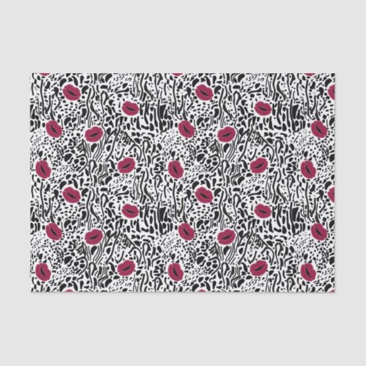 モダンな口紅の唇B&Wパターン 薄葉紙 (正面)