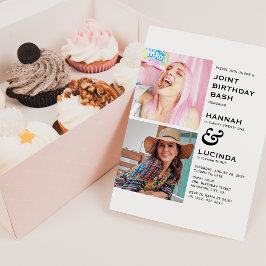 モダンな合同誕生日パーティー2枚の写真 招待状