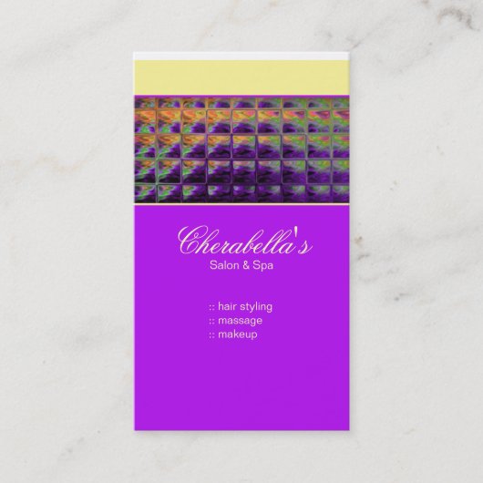モダンな名刺のカラフルなサロンの紫色の黄色 名刺 (正面)