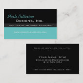 モダンな名刺:: 黒及びターコイズ 名刺 (正面/裏面)