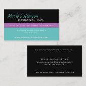 モダンな名刺:: 黒、ターコイズ及び紫色 名刺 (正面/裏面)