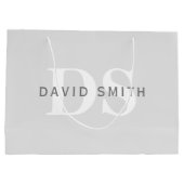 モダンな名前とイニシャル | グレー（ライト＆ダーク） 白 ラージペーパーバッグ (裏面)