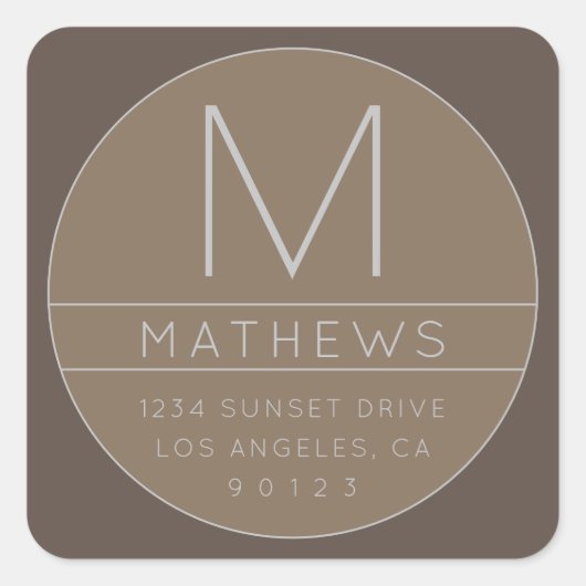 モダンな名前とイニシャル | ベージュ スクエアシール (正面)