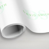 モダンな名前とイニシャル | 緑と白 ラッピングペーパー