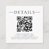 モダンな名前のQRコード 黒白 結婚式の詳細 エンクロージャーカード (裏面)