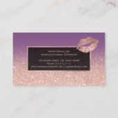 モダンな唇のばら色の金ゴールドのグリッターの紫色のグラデーションな化粧 名刺 (裏面)