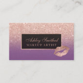 モダンな唇のばら色の金ゴールドのグリッターの紫色のグラデーションな化粧 名刺 (正面)