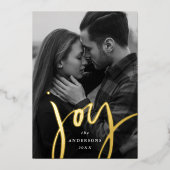 モダンな喜びのスクリプト 赤と金の写真 箔シーズンカード (正面)