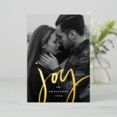 モダンな喜びのスクリプト 赤と金の写真 箔シーズンカード (立ち正面)