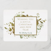 モダンな喜びの水彩葉シンプル 箔シーズンカード (裏面)