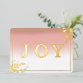 モダンな喜び ピンクとゴールドの水彩画 箔シーズンカード (立ち正面)