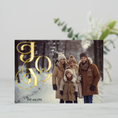 モダンな喜び ミニマル エレガント 1枚の写真 緑のギンガム 箔シーズンカード (立ち正面)