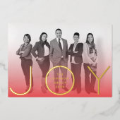 モダンな喜び 赤オンブレ グラデーション フォト ゴールド 箔シーズンカード (正面)