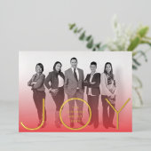 モダンな喜び 赤オンブレ グラデーション フォト ゴールド 箔シーズンカード (立ち正面)