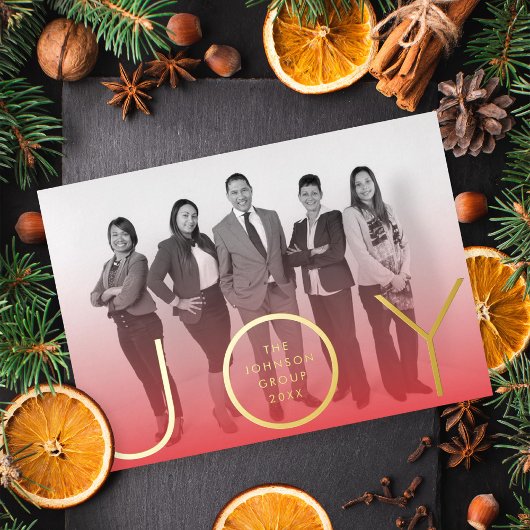 モダンな喜び 赤オンブレ グラデーション フォト ゴールド 箔シーズンカード