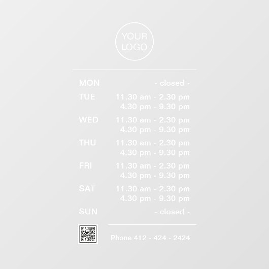 モダンな営業時間表示ステッカー（休憩時間帯付）QRコード対応 ウィンドウサイン (シート)