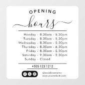 モダンな営業時間 エレガントなスクリプト 小規模ビジネス ウィンドウサイン (シート)