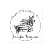 モダンな図書館のスタンプ Botanical Book ラバースタンプ (インプリント)