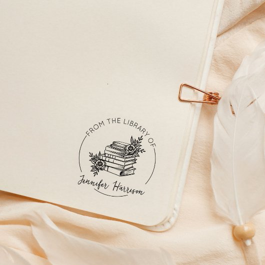 モダンな図書館のスタンプ Botanical Book ラバースタンプ