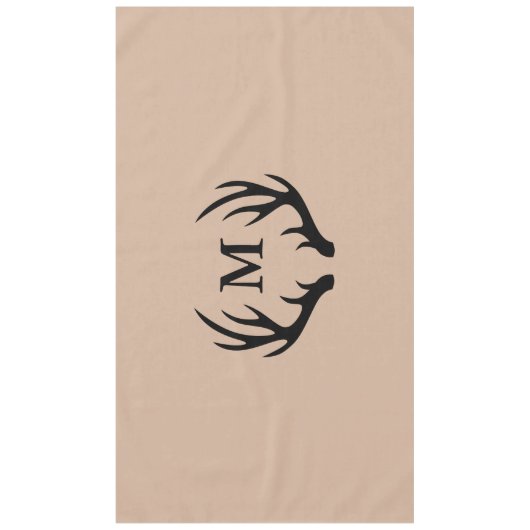 モダンな国の黒のシカの(雄ジカの)枝角及び暗灰色 テーブルクロス (正面)