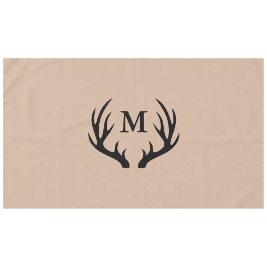 モダンな国の黒のシカの(雄ジカの)枝角及び暗灰色 テーブルクロス (正面(横))