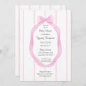 モダンな壁紙 ピンク 白 ストライプ ベビーシャワー 招待状 (正面/裏面)