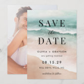 モダンな夏のビーチ オーシャン ウェディング Save the Date セーブザデート (正面/裏面)