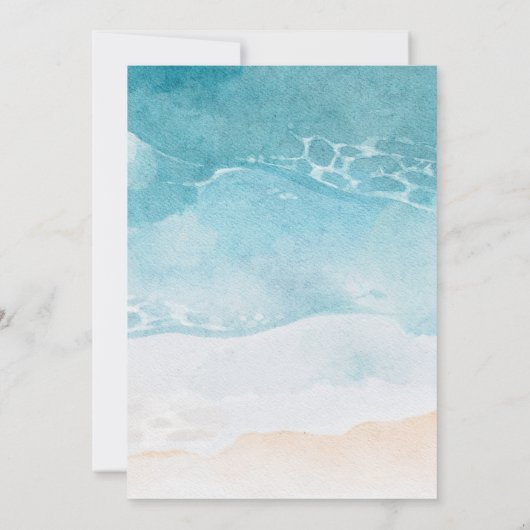 モダンな夏の海辺のウェディング セーブザデート (裏面)