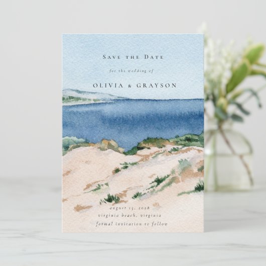 モダンな夏の海辺の結婚式 Save the Date セーブザデート (スタンド正面)
