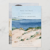 モダンな夏の海辺の結婚式 Save the Date セーブザデート (正面/裏面)