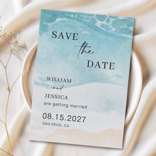 モダンな夏の海辺の結婚式 Save The Date セーブザデート