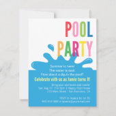 モダンな夏の誕生日のプールのパーティの招待状 招待状 (正面)