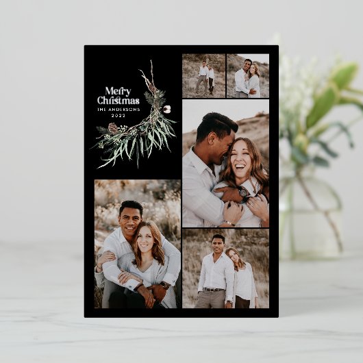 モダンな多写真エレガント水彩ボタニカル 箔シーズンカード (立ち正面)