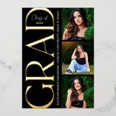 モダンな多写真卒業パーティー ゴールド 箔招待状 (正面)