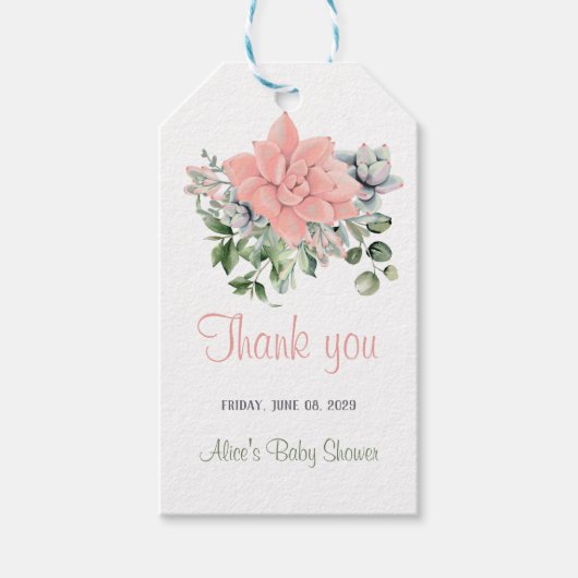 モダンな多肉植物の水彩ボタニカルグリーン コーラル ギフトタグ (正面)