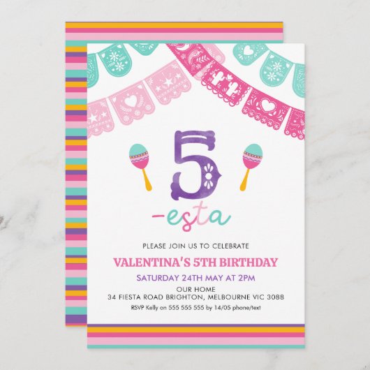 モダンな多色の女の子の3つのエストゥディオ 3歳の誕生日 招待状 (正面/裏面)