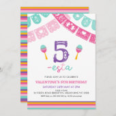 モダンな多色の女の子の3エストラ 3歳の誕生日 招待状 (正面/裏面)