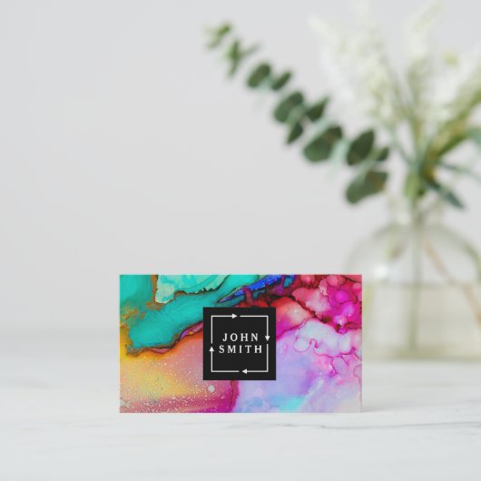 モダンな多色刷りの水彩画のカッコいいの抽象芸術 名刺 (スタンド正面)