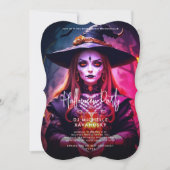 モダンな大人のハロウィンパーティー ゴシックウィッチ 招待状 (正面)