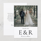 モダンな大文字モノグラムフォト ミニマリスト結婚式 サンキューカード (正面/裏面)