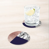 モダンな大理石のばら色の金ゴールドおよび濃紺Tricut Geo ラウンドペーパーコースター (インサイチュ)