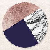 モダンな大理石のばら色の金ゴールドおよび濃紺Tricut Geo ラウンドペーパーコースター (正面)