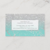 モダンな大理石の銀製のグリッターのティール（緑がかった色）のグラデーションな化粧 名刺 (裏面)