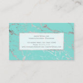 モダンな大理石の銀製のティール(緑がかった色)のシックでエレガントな化粧 名刺 (裏面)