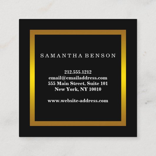 モダンな大理石の黒及び金ゴールドの美容院 スクエア名刺 (裏面)