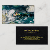 モダンな大理石|の青緑および金ゴールドの（ばちゃばちゃ）跳ねる 名刺 (正面/裏面)