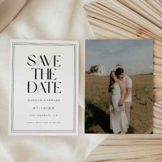 モダンな大胆なタイポグラフィの結婚式の写真 セーブザデート