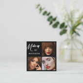 モダンな大胆な白いスクリプト3枚の写真のメイクアップ スクエア名刺 (スタンド正面)